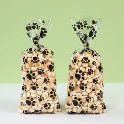 25/50Pcs Pet Paw Print Cellophane Bags Heat Sealable Treat Candy Bags Dog Cat Gift Bags with Twist Ties Birthday Party Favors