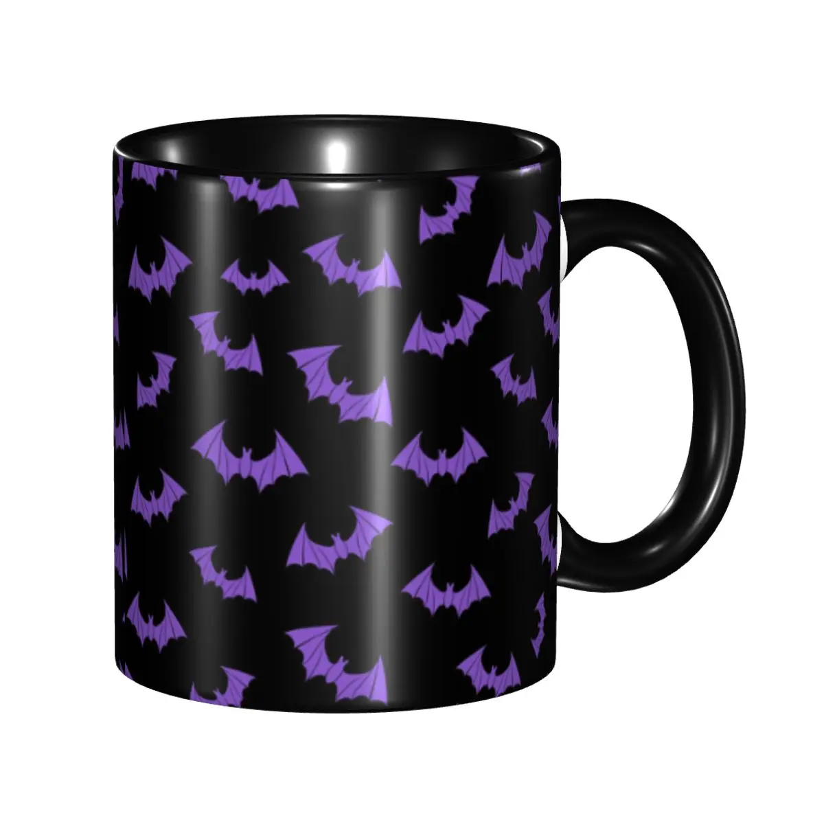 DIY Cute Spooky Halloween Bats Black And Purple Ceramic Mug Custom Coffee Cups Creative Present