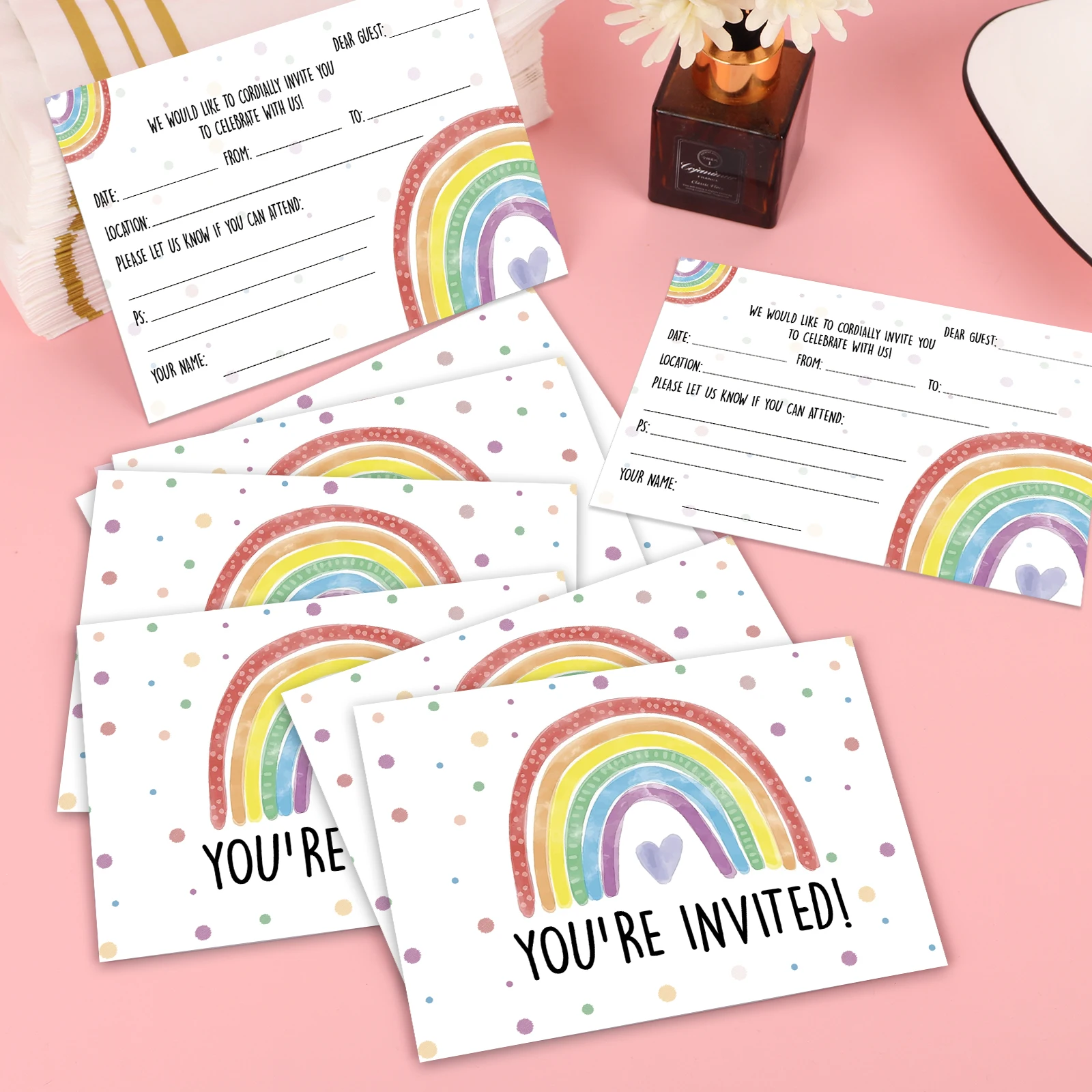 12 قطعة من بطاقة دعوة عيد الميلاد الملونة بألوان قوس قزح - وهي مناسبة لأنشطة قوس قزح مثيرة للاهتمام وجميلة لجميع الأعمار Lucky #4