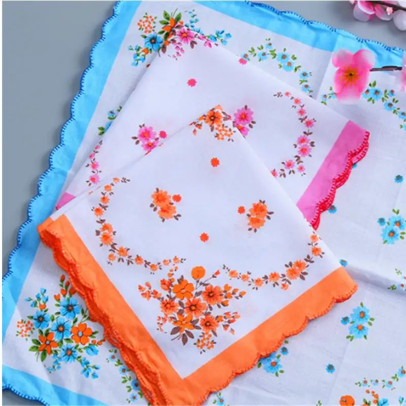 3 قطعة مناديل نسائية مربعة ماصة ناعمة على الطراز العتيق مطبوع عليها زهور مناديل الجيب لهدية الزفاف