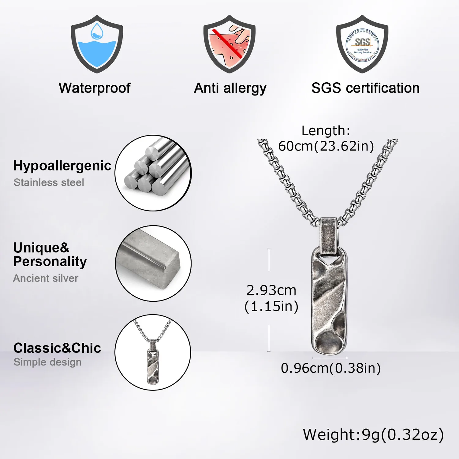 Small Dogtag Pendant Necklaces for Men Boys,Vintage Stainless Steel Hammered Texture Military Dog Tag Collar Gift