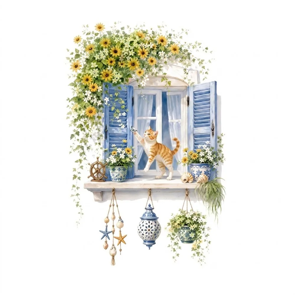 Creative Multicolor Wall Sticker Cartoon Cat Waterproof Decorative Decals Floral Pattern Art Decals Background Wall Decals Room