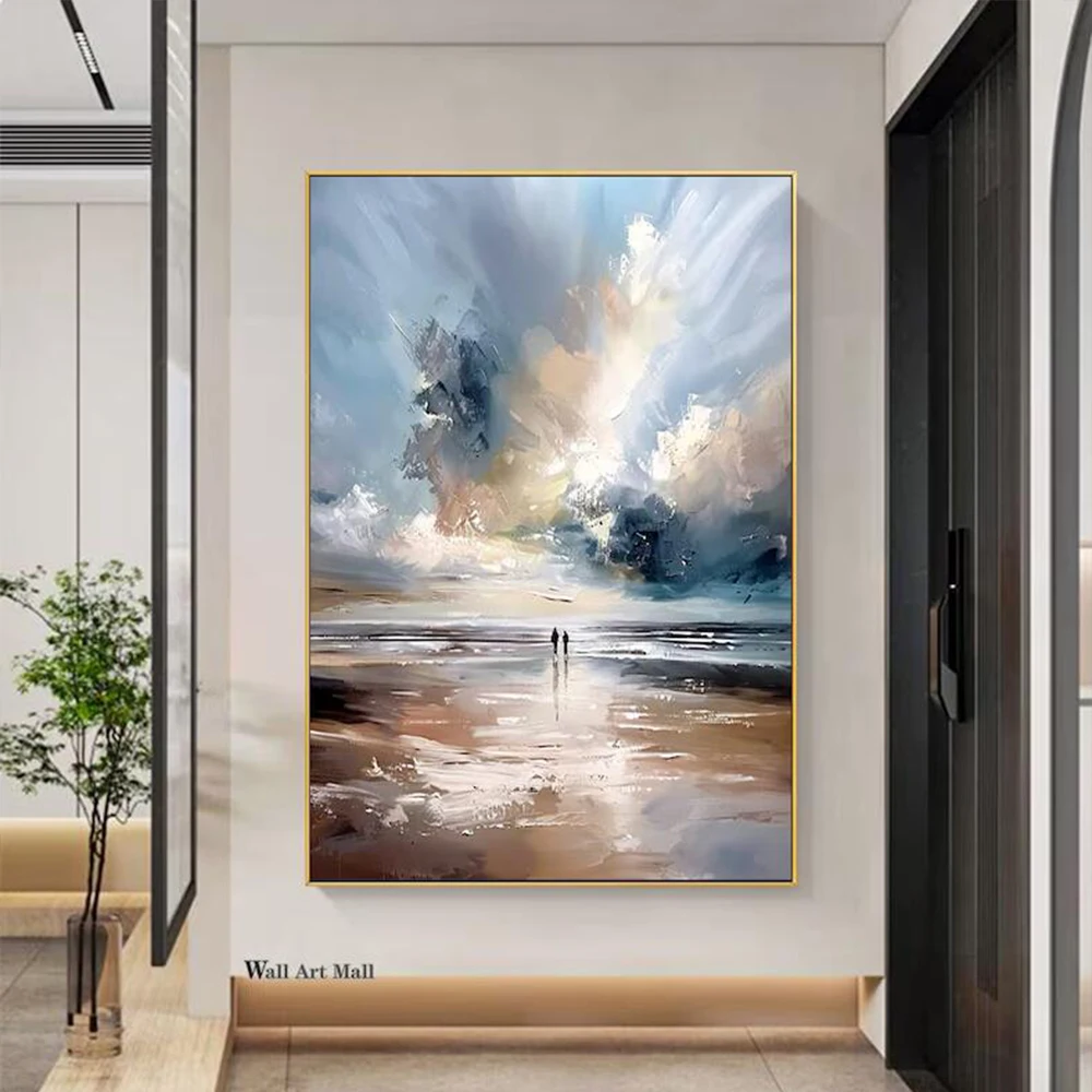 

Large Abstract Canvas Painting - Handmade Beige Blue Gray Minimalist Textured Wall Art for Home Decor - Original Artwork