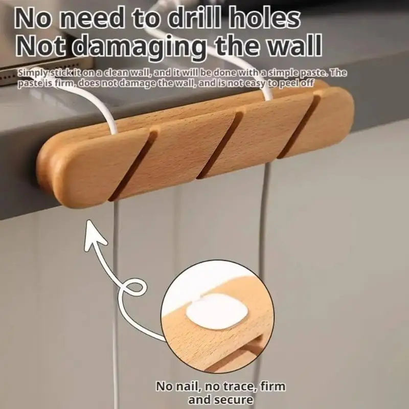 Solid Wood Cable Organizer With Secure Cord Holder Desktop Desktop Storage For Data Cable And Headphone Home Office