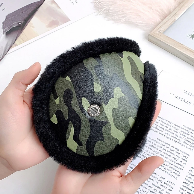 Mens Camouflage Ear Muffs Winter PU Leather Ear Warmers Thickening Soft Ear Cover with Loudspeaker Hole Headphones Warmer