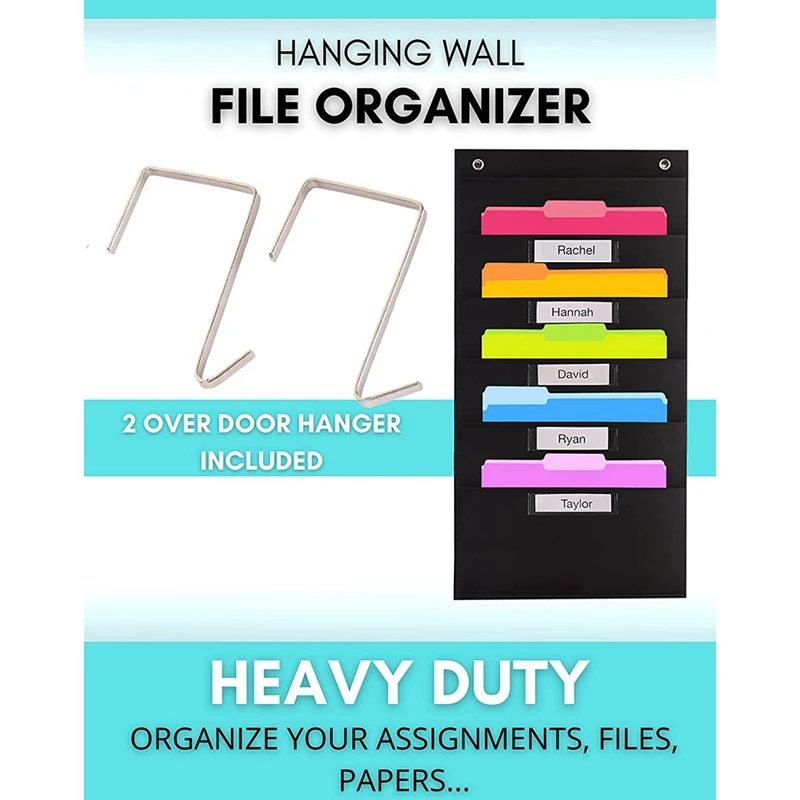 مخطط جيب للتخزين للخدمة الشاقة ، علامات الأسماء ، شعلتان فوق الباب متضمن ، منظم ملفات حائط معلق ، 5 جيوب