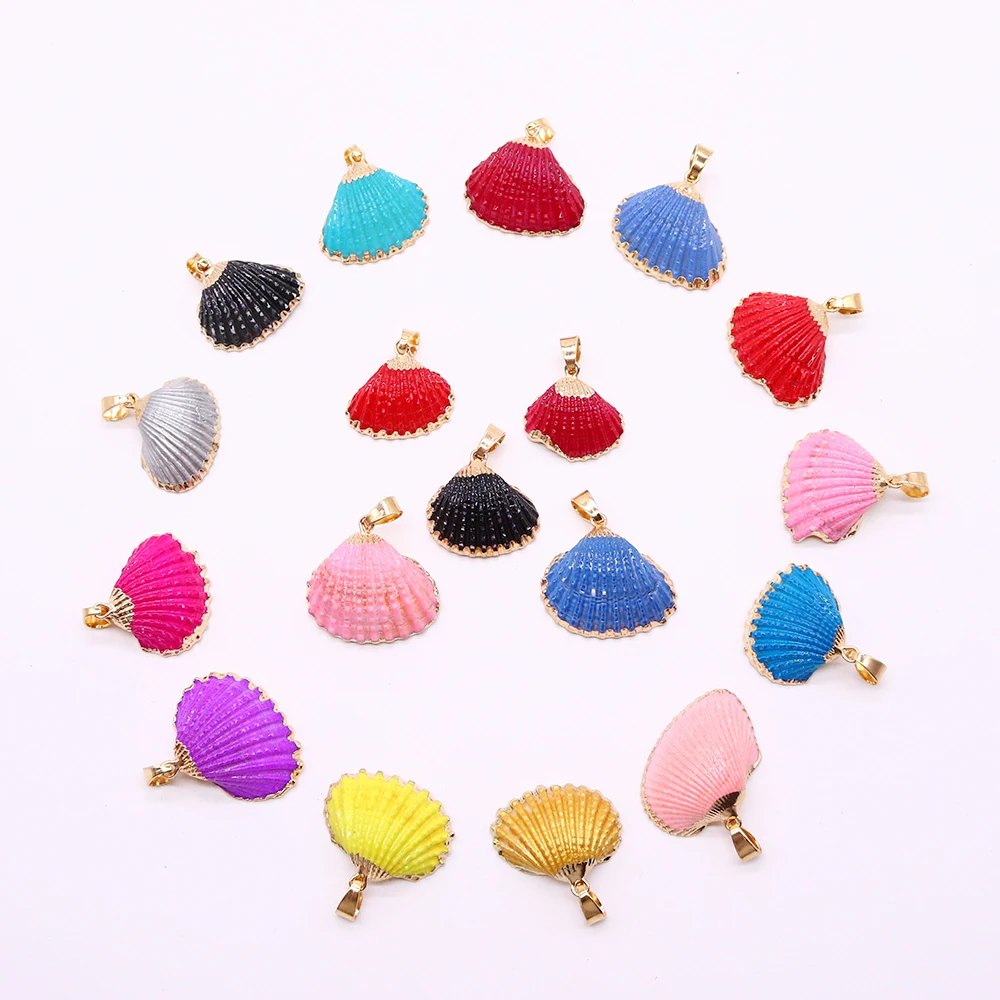 Brand New Natural Shell Inlay Necklace Pendant Colorful Solid Color Scallop Boho Shell Women's Beach Earrings Summer Gift