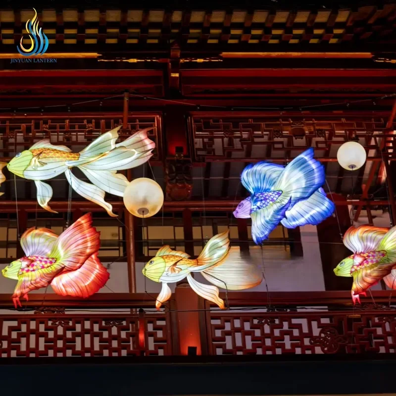 Handmade Silk Goldfish Lantern Set Hanging Animal Modeling Decoration for Outdoor Mid-Autumn Festival Wholesale Party Decor