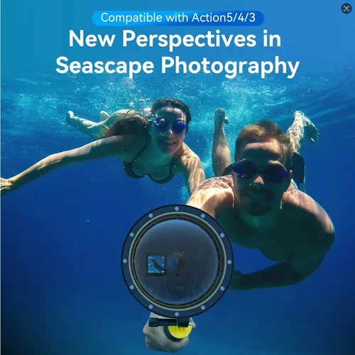 Imagen 2 del producto Puerto domo TELESIN para DJI Action 5 Pro 4 3 Gopro Hero 13 12 11 10 9 7 6 5 carcasa impermeable de buceo con gatillo de agarre flotante