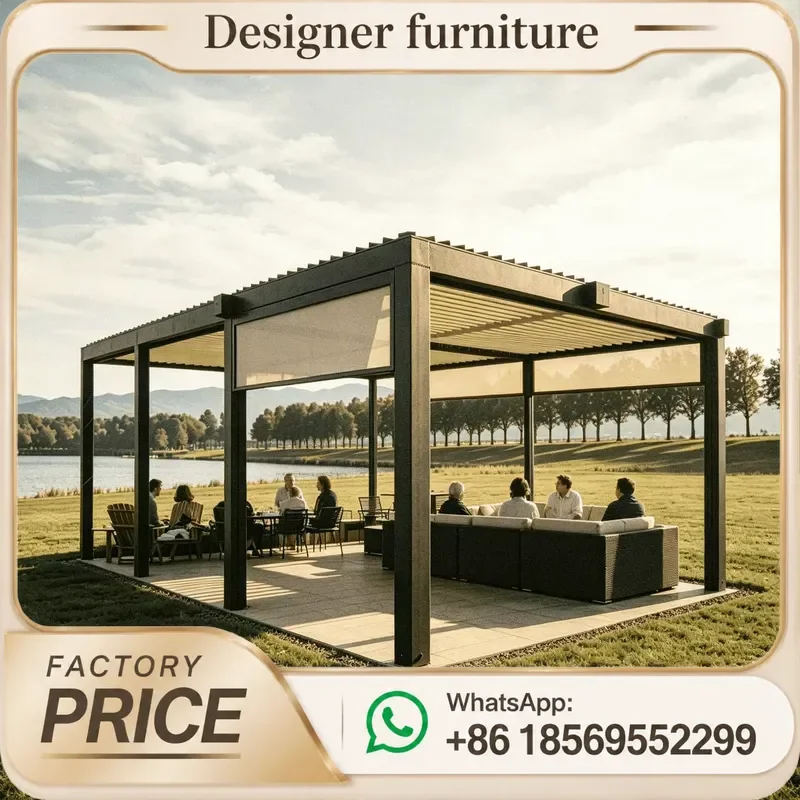 Motorized Louvered Pergola Aluminum Bioclimatic Gazebo With Remote Control Side Screen Waterproof For Outdoor Patio Garden