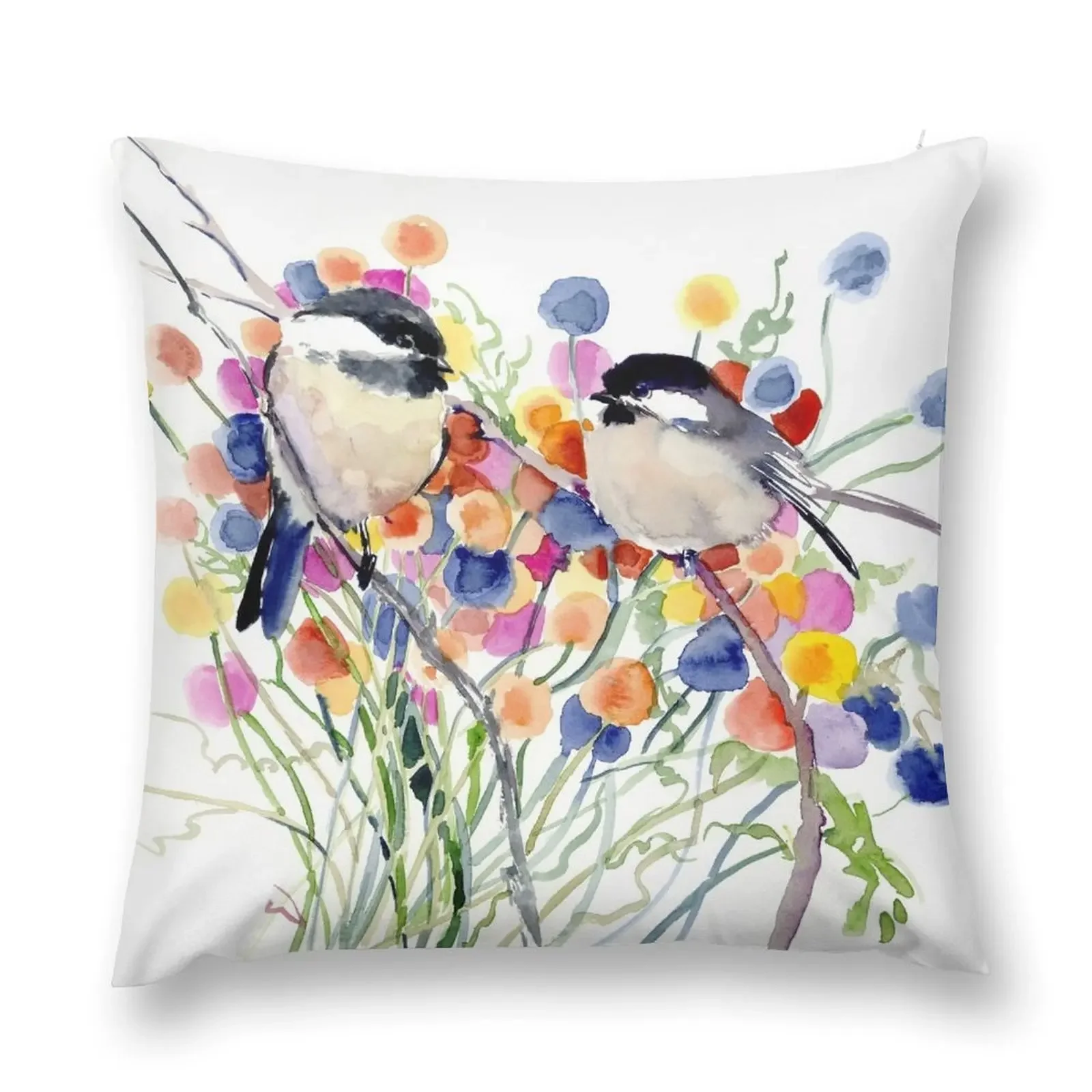 Chickadees and Flowers Throw Pillow Custom Cushion luxury decor Bed pillowcases Christmas Pillow Covers pillow