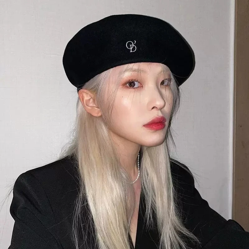 2022 Korean Designer Jin Zhini Jennie with The Same Ins Letter Embroidery Beret Hat Female Spring Autumn and Winter Painter Hat