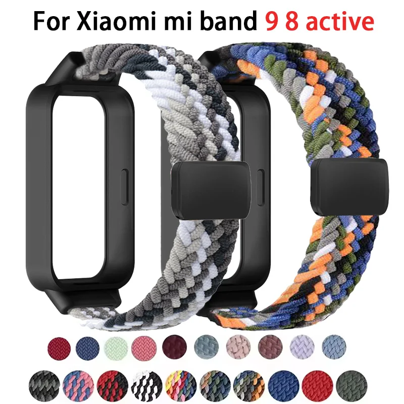 PC-Gehäuse + geflochtenes Armband für Redmi Band 3 2, Zubehör, Sport, magnetisches Nyon-Armband, Correa + Abdeckung für Xiaomi Mi Band 9 8 Active