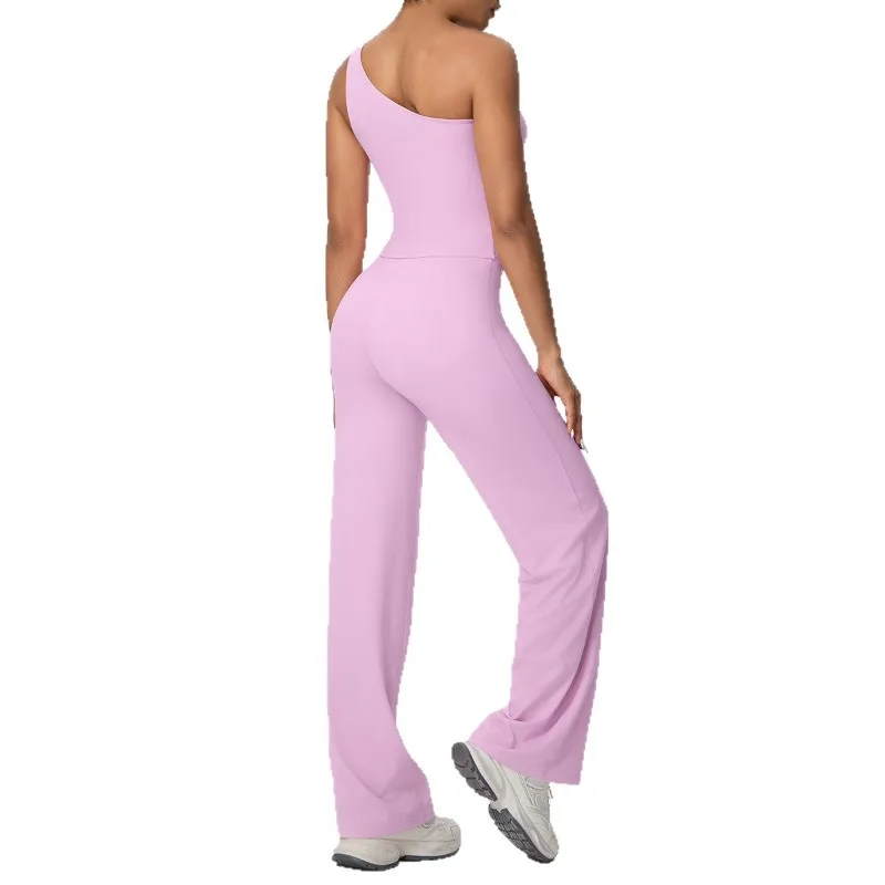 

Женский комплект для йоги, новый тонкий персиковый наряд для йоги на бедрах Cloud Feel, спортивный комплект на одно плечо с открытой спиной, повседневная одежда для бега и фитнеса