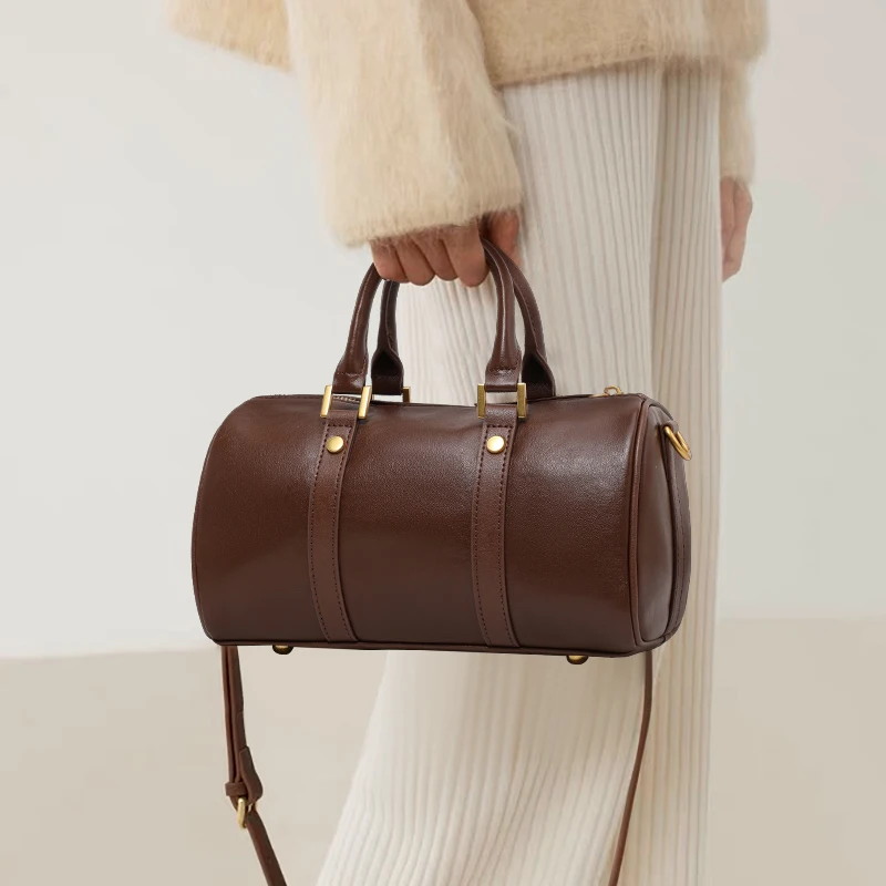 

Женская сумка из натуральной кожи с плечевым ремнем — через плечо, цилиндрическая сумка для хранения в форме подушки на одно плечо