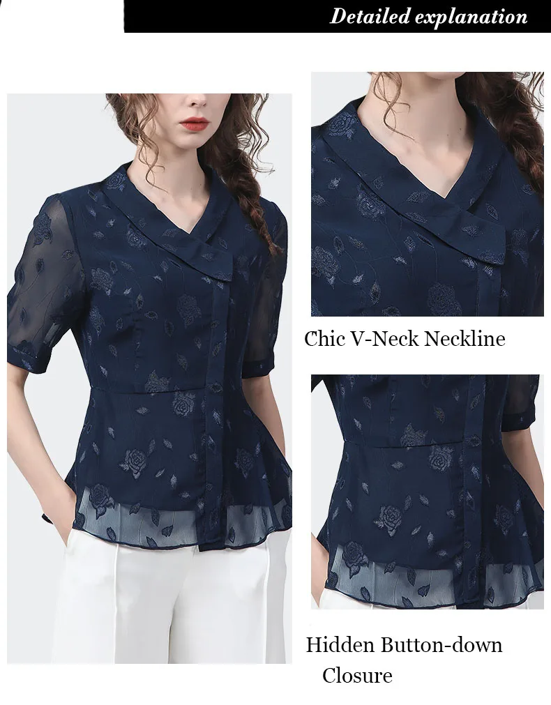 2022 Summer Short Sleeve Fashion Chiffon Blouse Women Tops Cinched Waist Irregular Vintage Floral V-Neck Shirt Casual Work Top