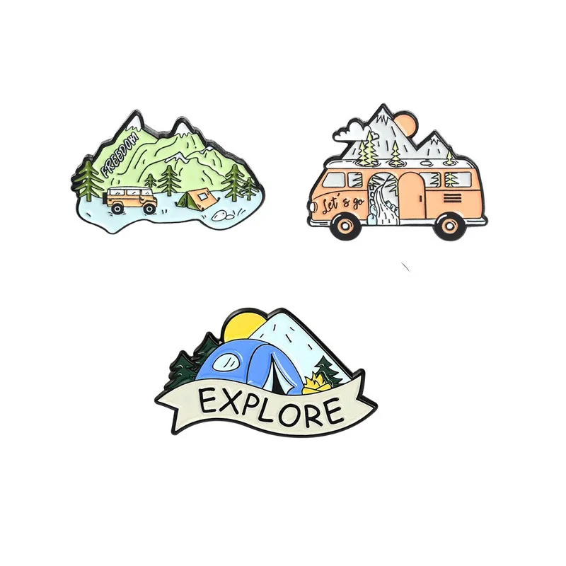 day rural Outdoor scenery Pins Badge Decoration Brooches Metal label jewelry Badges For Clothes Backpack accessories DIY