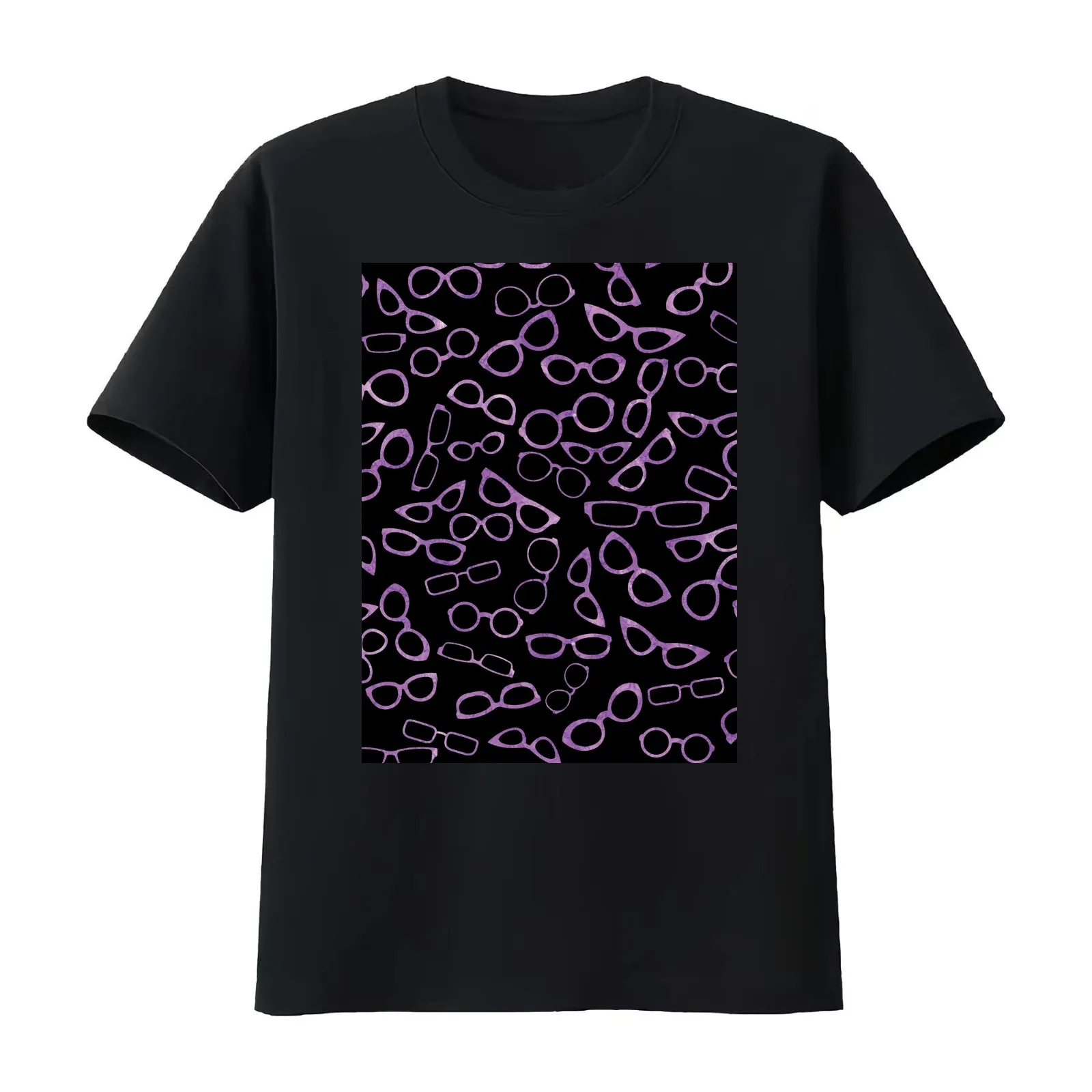 Various Shaped Eyeglasses Pattern - Purple T-Shirt Summer Casual Cotton Tee Oversized Streetwear Tops Vintage Graphic Print
