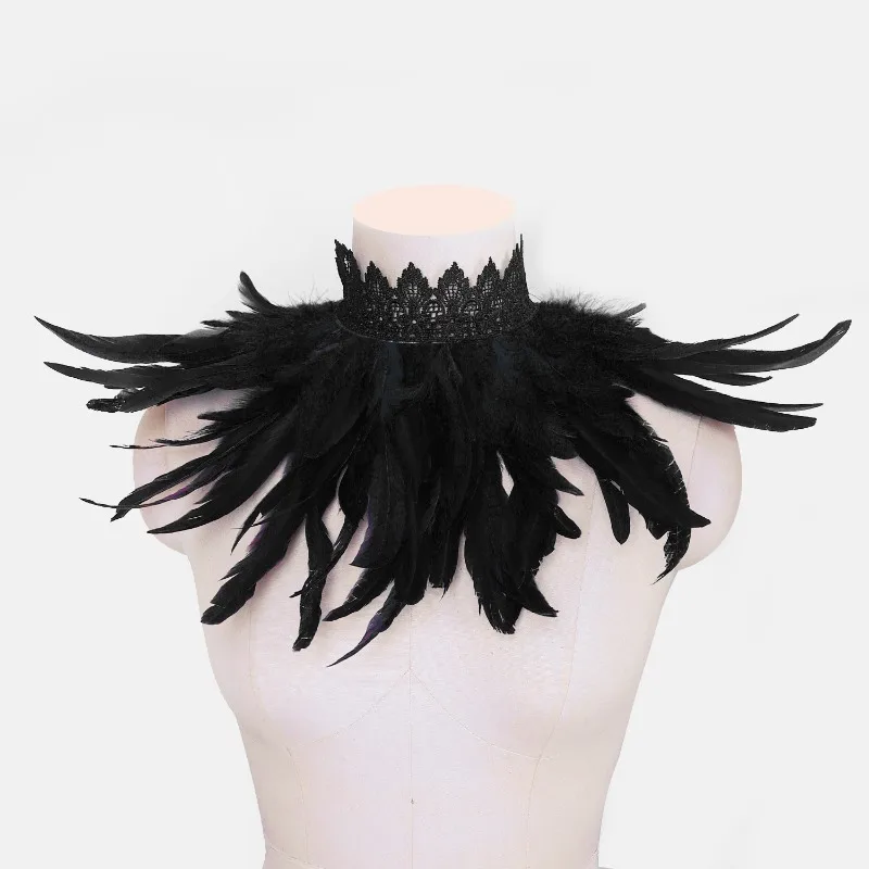 Viktorianischer Stil Feder-Spitzenkragen Feder-Handgelenksmanschetten Halloween-Kostüm-Accessoire Bühnenshow Cosplay-Schal & Manschette für Party – Detail 10