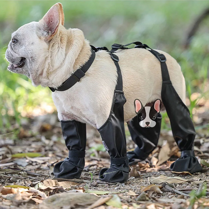 Dog Shoes Waterproof Adjustable Dog Boots Rain Day Pet Supplies Shoes For Dogs Outdoor Walking Soft French Bulldog Paws Protect