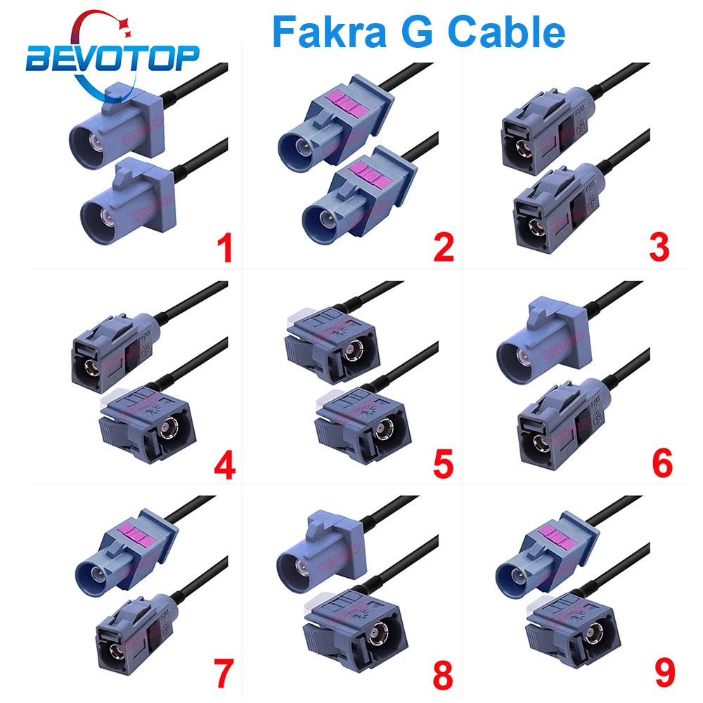 10PCS/LOT Wholesales Fakra G Male/Female RG174 Cable for Remote Control Extension Fakra Jumper BEVOTOP Custom-made Cable 10Cm~5M