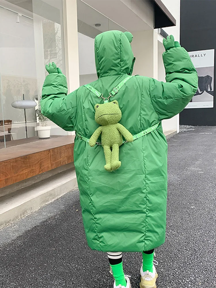 Parent-child Down Jacket Winter Long Family Three Hooded Frog Children\'s Clothing Cartoon Coat Mother and Daughter Clothing