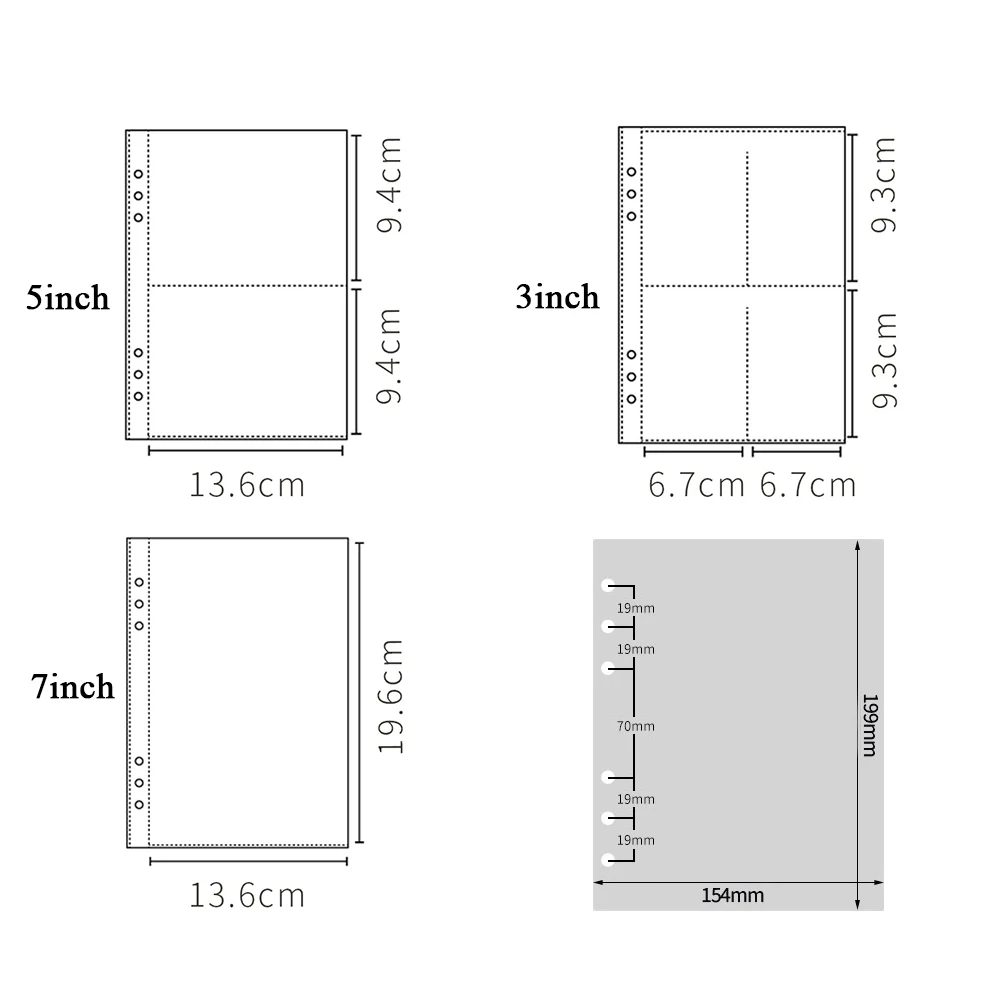 10pcs Laser A5 Binder Refill Pockets Sleeves Toploader Photocards Notebook Diary3inch 5inch Photo Album Inner Sleeves