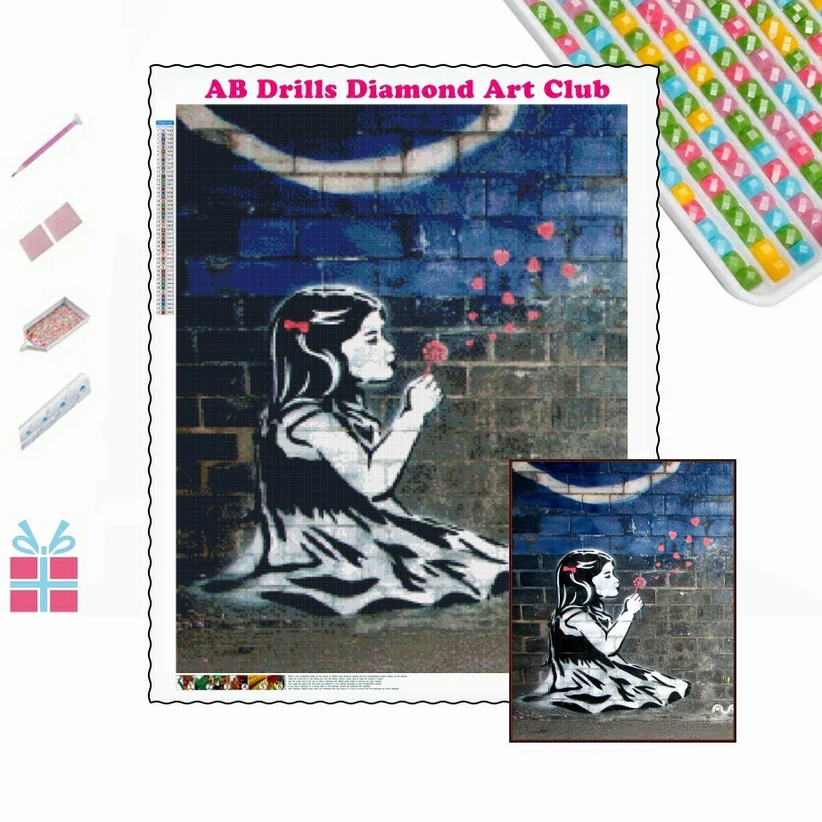 Banksy Graffiti Street 5D DIY AB Drills Diamond Painting Mosaic Cross Stitch Artwork Embroidery Handmade Rhinestones Home Decor