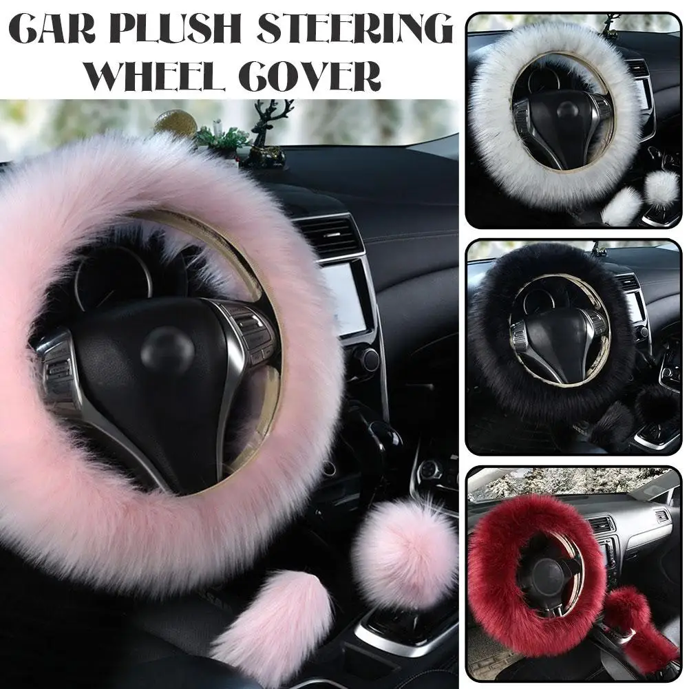 

Car Plush Steering Wheel Cover Gearshift Handbrake Decoration Car Protector Super Universal Cover Soft Warm Interior W8Z7