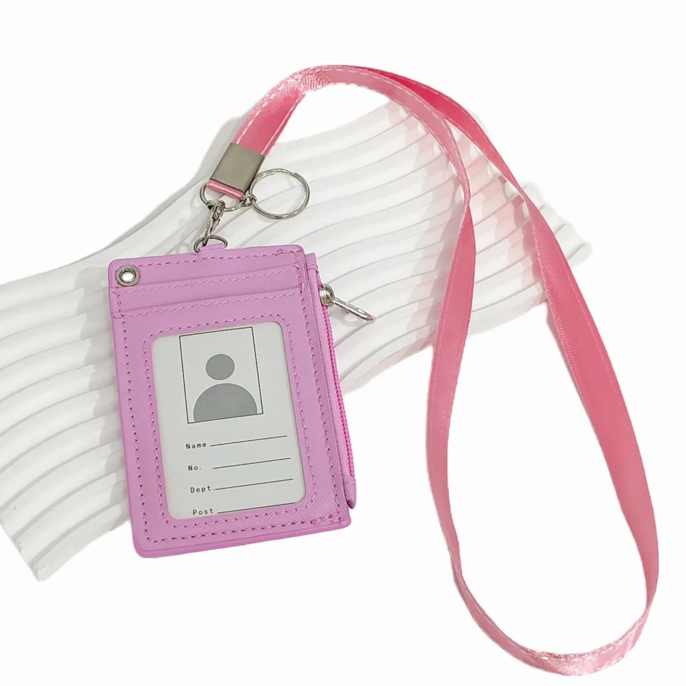 1 stück Hals Hängen Zipper Karte Lagerung Box PU Leder Tragbare Leichte Karte Halter Lehrer Student Arbeit Liefert – Detail 18