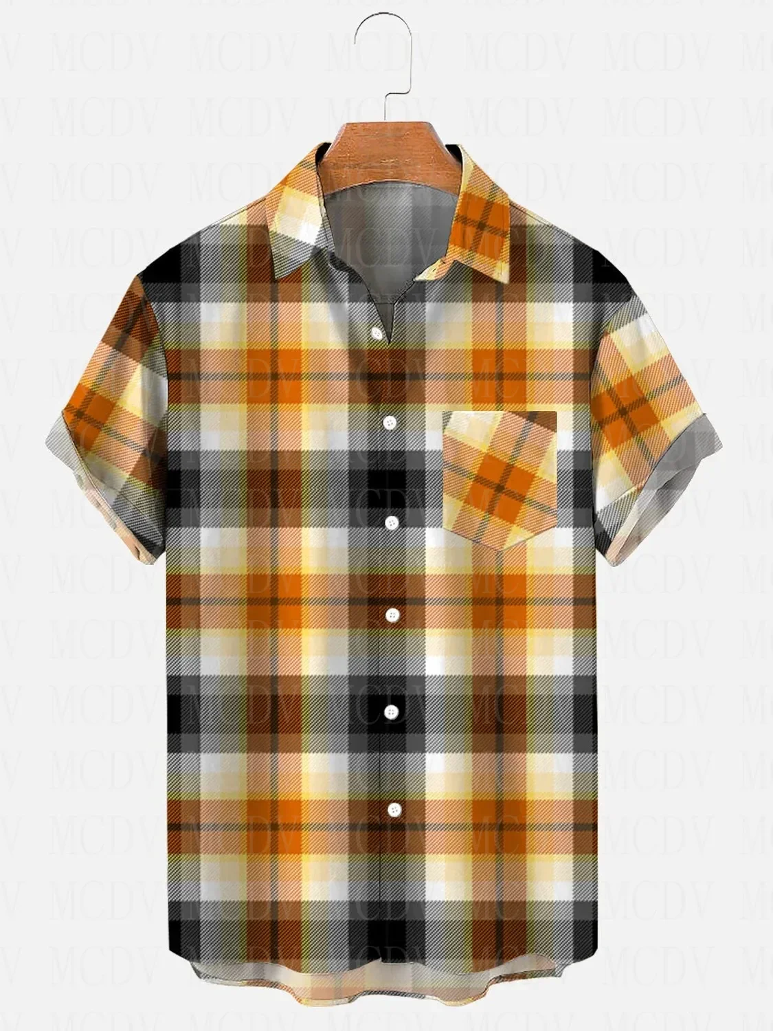Bear Flag Lattice Printed Pocket Short Sleeve Hawaiian Shirts Summer Women For Men Tops