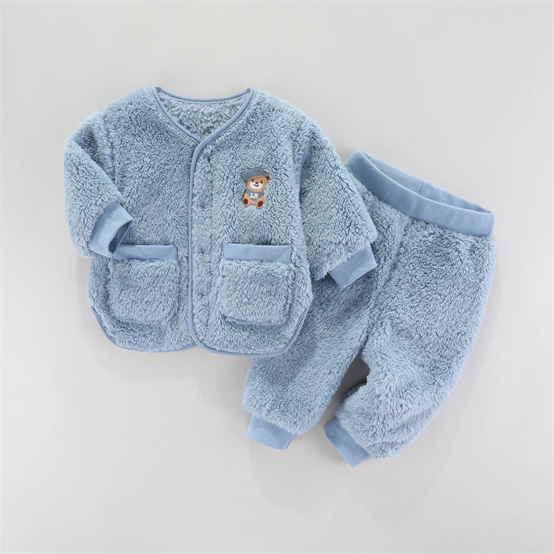 Children Flannel Set Autumn and Winter Baby Girl Clothes Fashion Toddler Outerwear Soft Infant Clothing Warm Baby Boys Suit 1-3Y