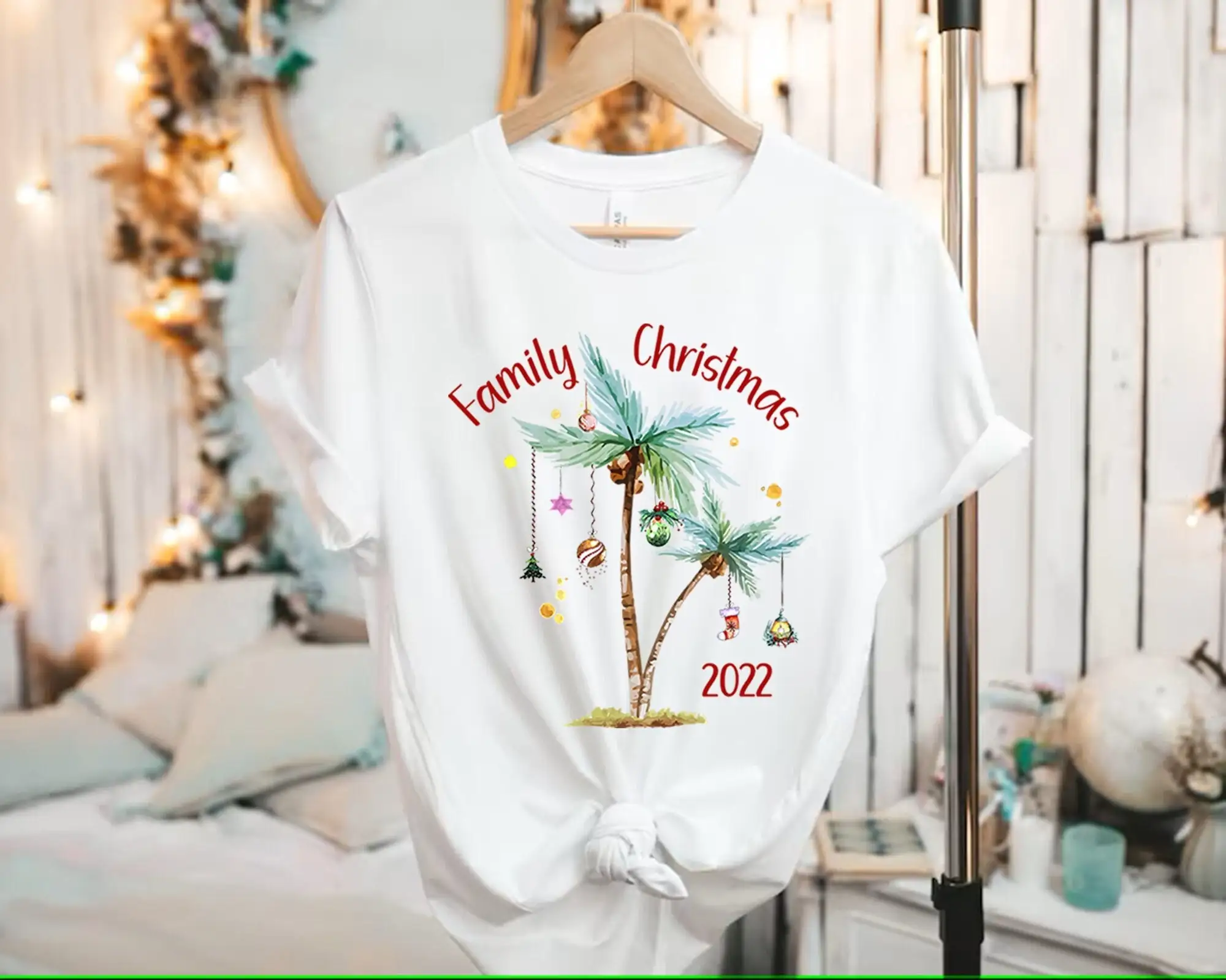 Tropical Christmas T Shirt On The Beach Palm Tree Family Matching