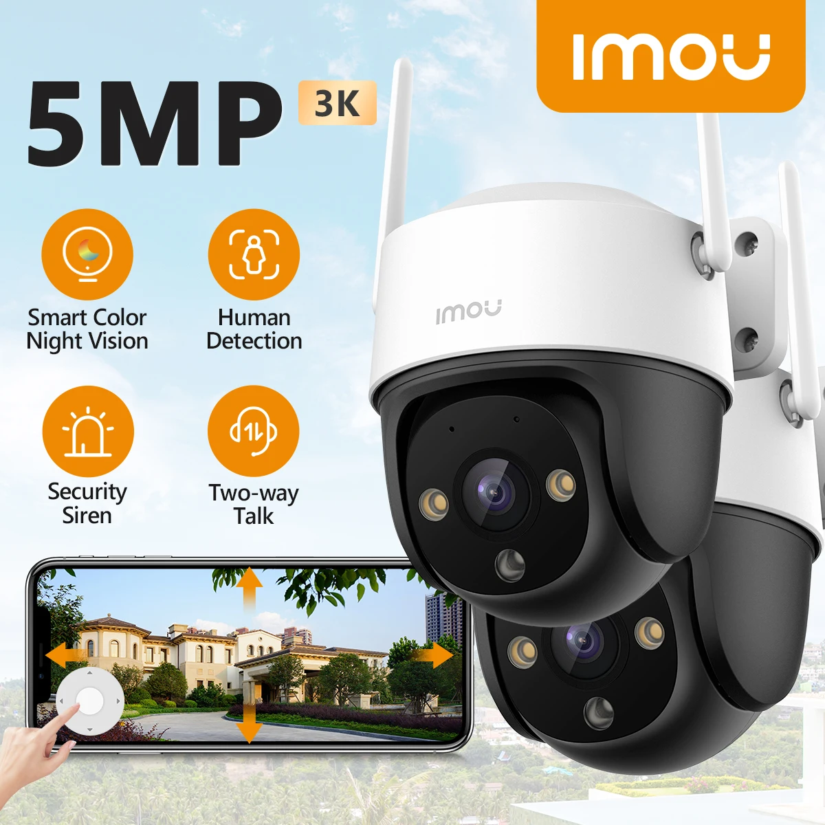 IMOU 2PCS Cruiser SE+ 5MP Outdoor PTZ Wi-Fi Camera IP66 Weatherpro Camera Two Way Talk Colorful Night Vision AI Human Detection