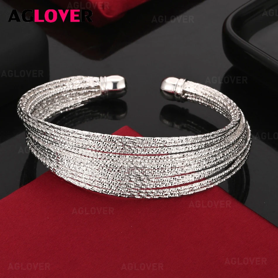 

AGLOVER 925 Sterling Silver Adjustable Opening Multi-Line Bracelet Noble Versatile Women's Birthday Gift Jewelry
