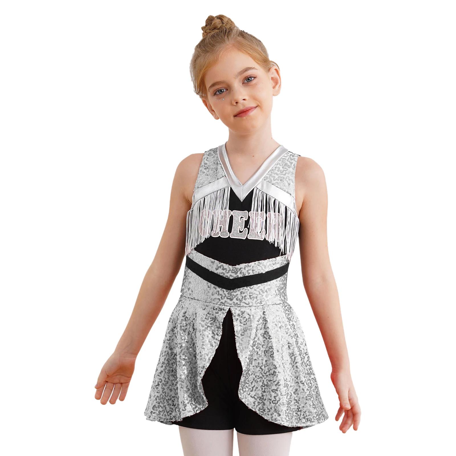 6-16y أطفال بنات الترتر اللاتينية الجاز ملابس رقص الجمباز قاعة الرقص التانغو أداء الملابس ملابس رقص سباركلي ارتداءها #5