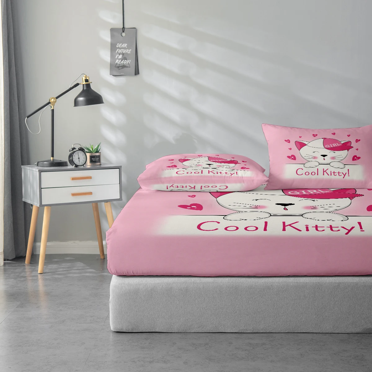 Girl Print Pattern Bed Sheet Set, Mattress Protector and Pillowcase Combination, High-Definition Printed Bed Sheet Set Includes 1 Bed Sheet + 1 or 2 Pillowcases (60*100cm and 72*132cm Are 1 Pillowcase, the Rest of the Sizes Are 2 Pillowcases), Suitable for Bedroom and Guest Room, Ultra-Soft Polyester Bedding, Machine Washable, Can Be Used in All Seasons