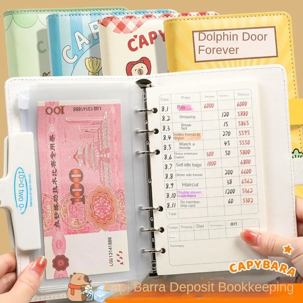 Capivara envelopes economia de dinheiro desafio grande capacidade à prova dwaterproof água envelope desafio pasta reutilizável com bloqueio de senha