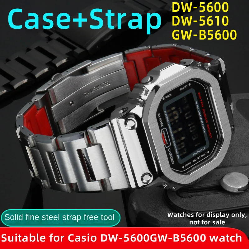 

For G-SHOCK Casio DW-5600 GW-B5600 case and strap Mod kit DW5600 border watchband 3229 Stainless Steel Bracelet Red Black Strap