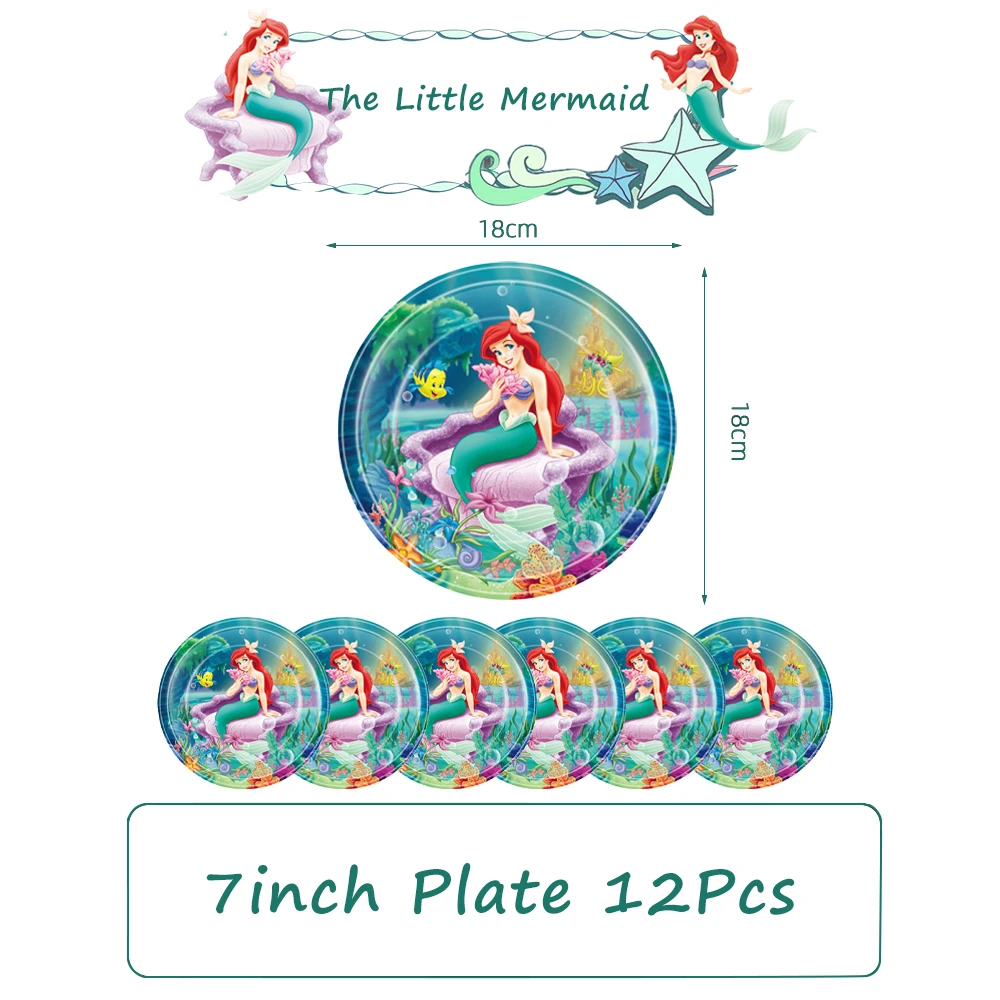 Princess Ariel the Little Mermaid Birthday Party Supplies Children\'s Birthday Party Decoration Girl Family Tableware Accessories