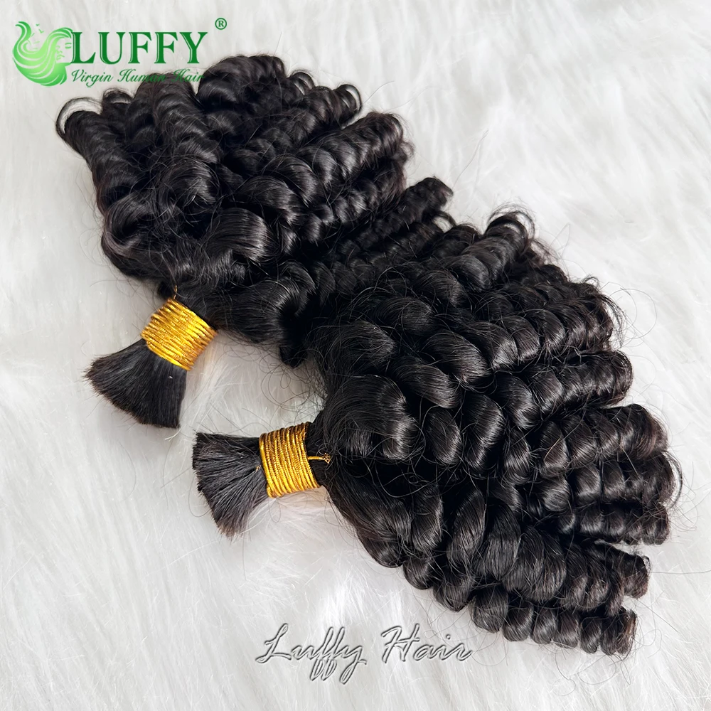 Funmi Curly Human Hair Bulk for Braiding Funmi Human Hair Bundles No Weft Double Drawn Burmese Hair Bouncy Curly for Boho Braids