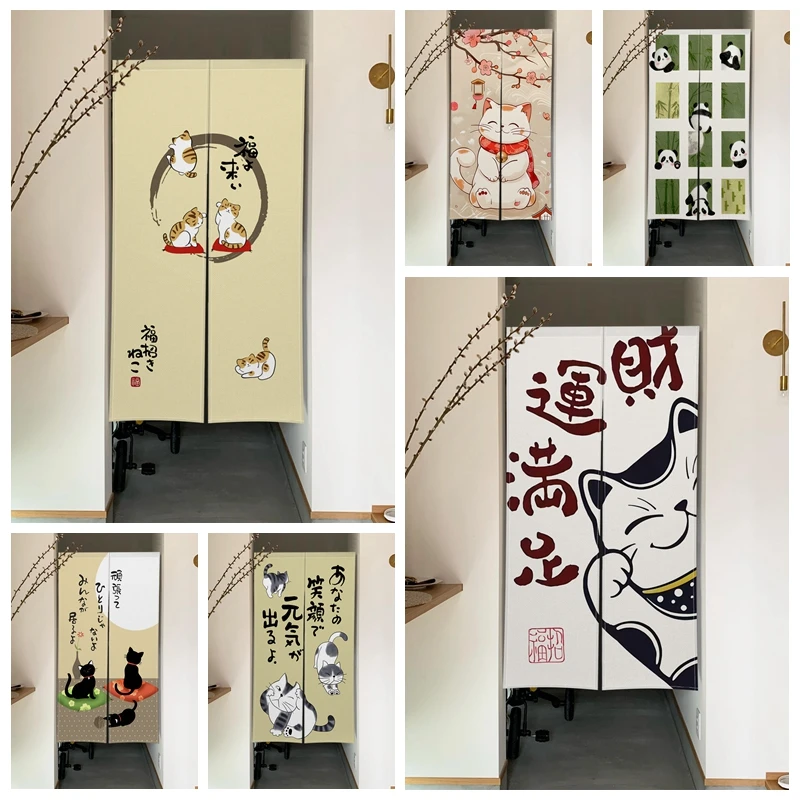 Cute Cat  Japanese Noren Door Curtains Lucky Pattern Printed Linen Doorway Curtain Home Decor Kitchen Bedroom Split Half Curtain