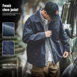 Maden Retro French Jacket Multi-Pocket Lapel Navy Heavyweight Single-breasted Hunting Coat for Men's Spring and Autumn Tops