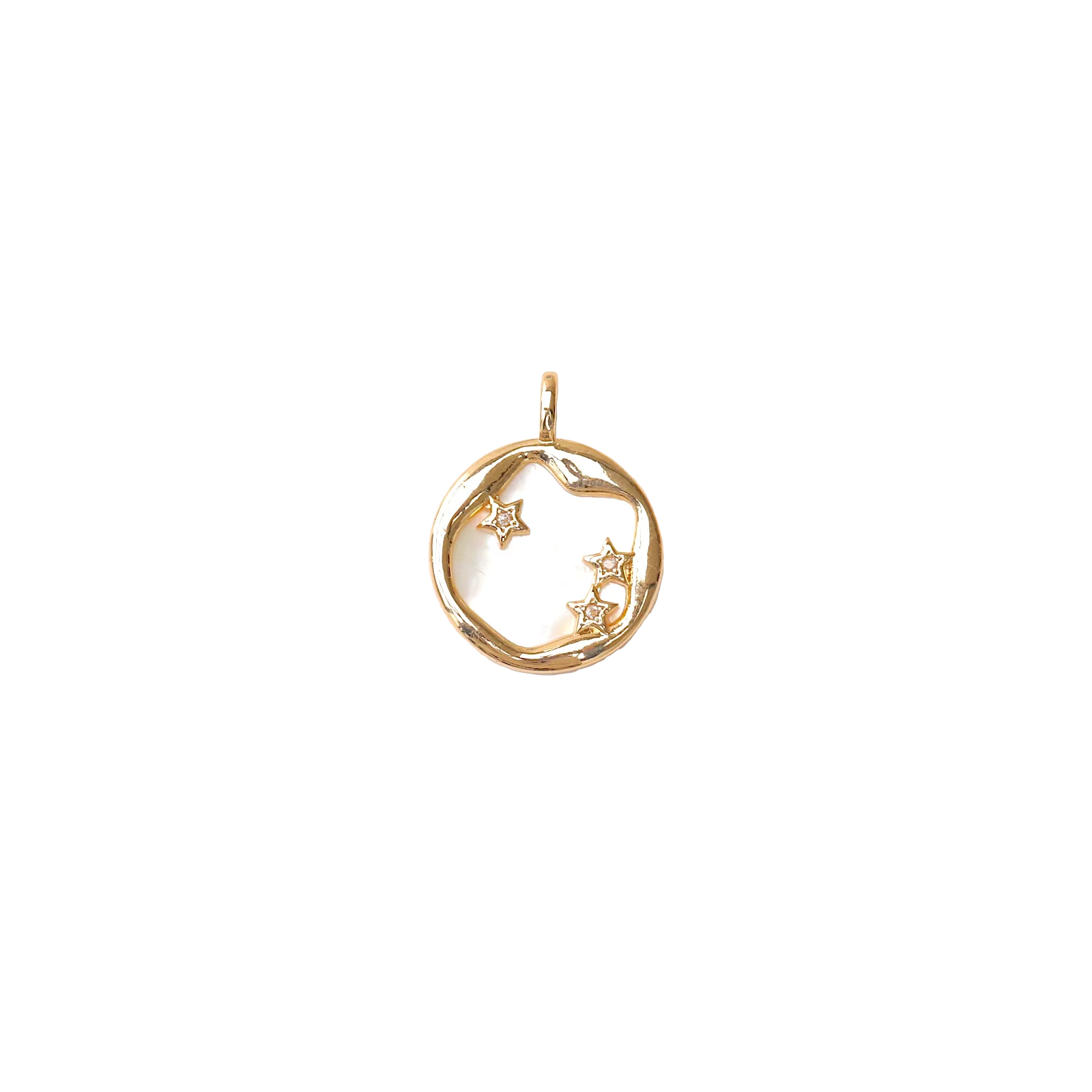 1pcs Copper Plated Gold Zircon White Fritillary Star Round Pendant Charms For Jewelry Making DIY Bracelet Accessories Findings