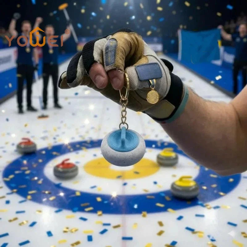 Latest Mini Curling Keychain With Realistic Design And Durable Gold Key Ring Perfect For Curling Fans Souvenir Gift