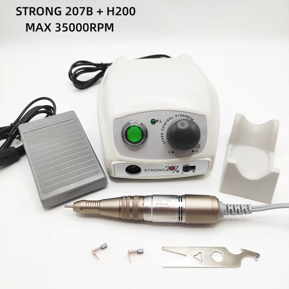 35000RPM Strong 207B 65W Manicure Machine Pedicure Kit Nails Art Tool 120 102L Electric Nail Drill Handpiece Nail File Equipment