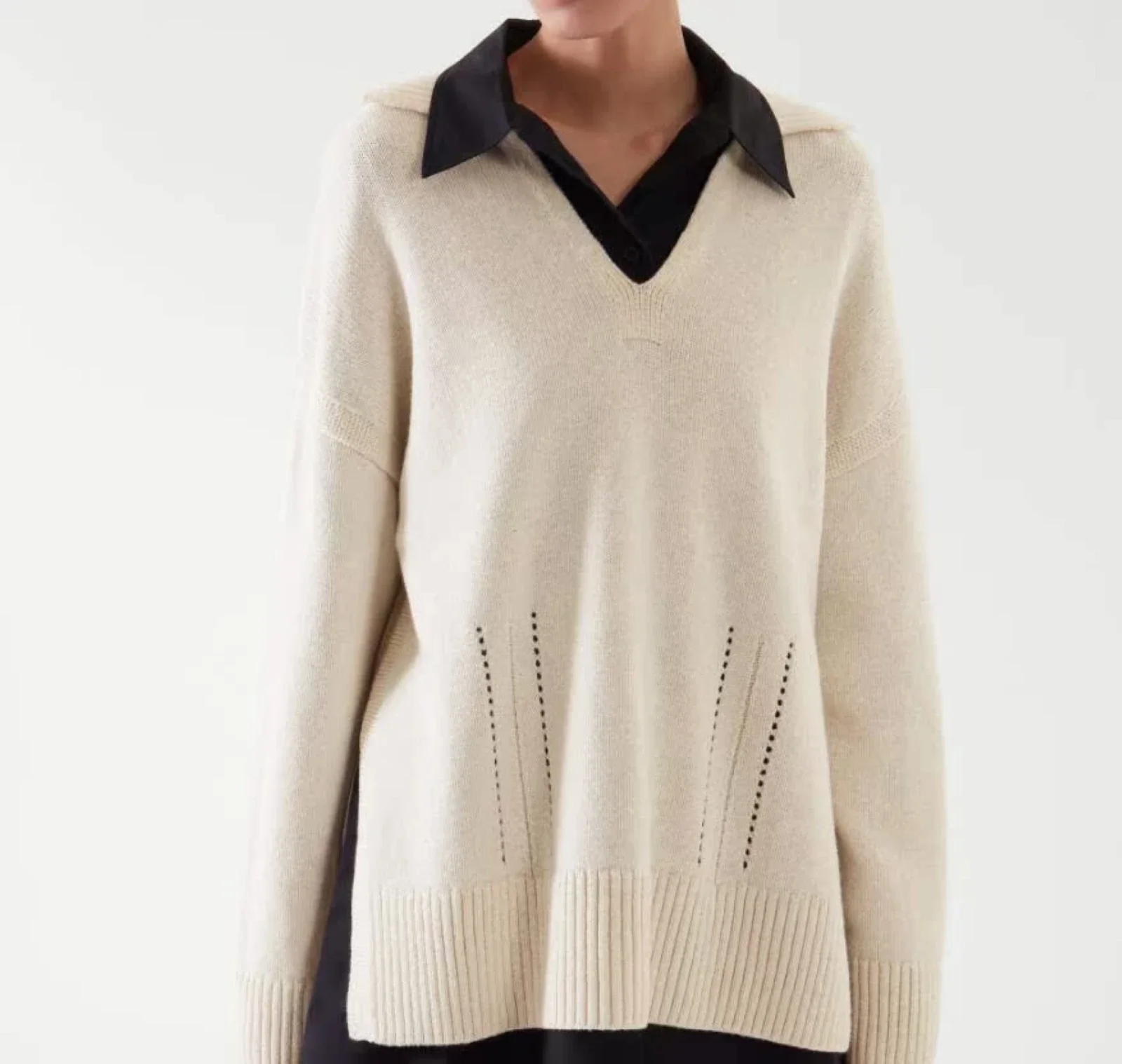 Ethereal costume 2025 cos autumn new style of Ladies' fashionable and Casual style open-collar wool blend knitted sweater