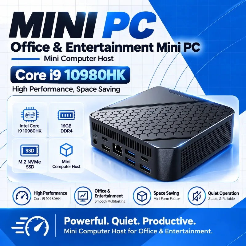 Mini PC Portable Core i9-10980HK 16GB RAM 1TB 2TB SSD WIFI 6 BT5.2 4K HD Mini Gaming Office Study Pc High Performance