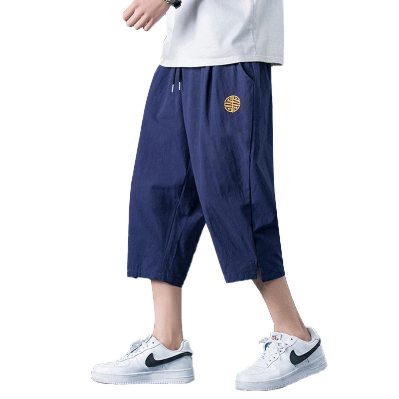 Men's Summer Thin Linen Seven-Five Pants Casual Sport orts Knee-Length Outerwear Breathable Comfortable Straight Leg Trousers