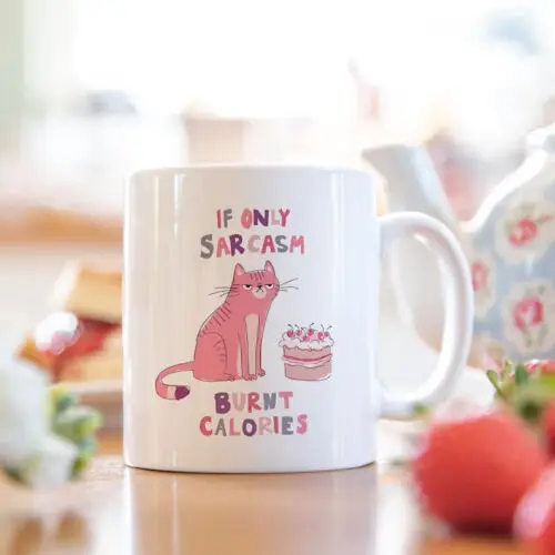 Sarcasm burnt calories cat mug, funny gift, funny mug, comical mugs, coffee cup,